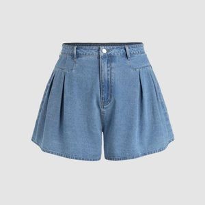 Denim Pleated Wide Leg Ultra Shorts